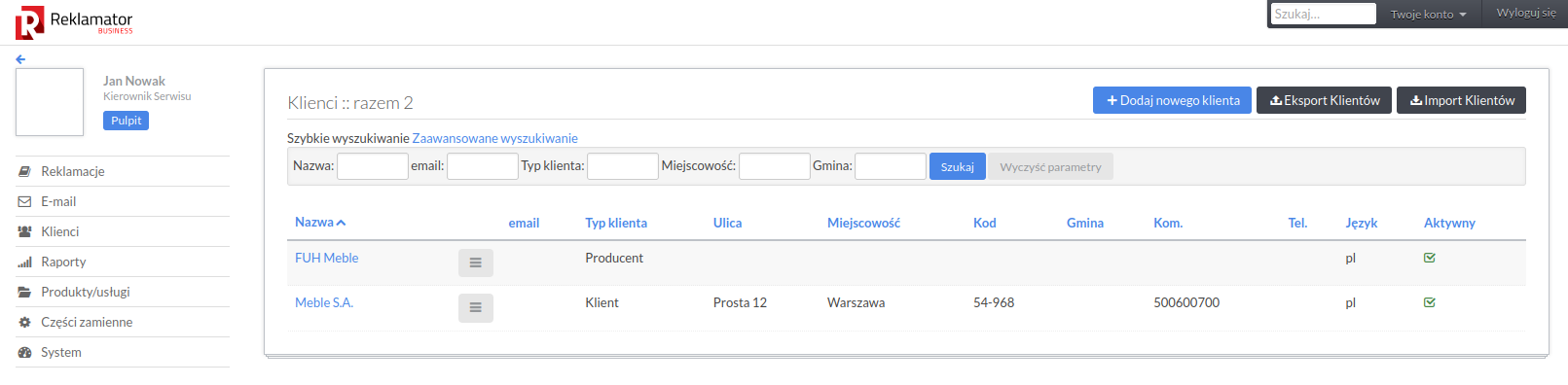 Lista klientów