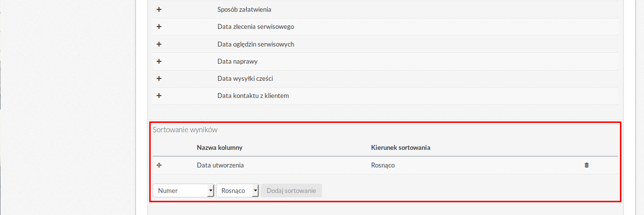 Sortowanie wyników